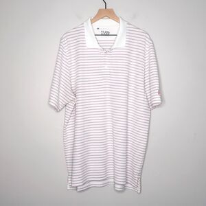 Under Armour Mens Loose Polo Shirt 2XL Pink White Stripes HeatGear Cancer Ribbon